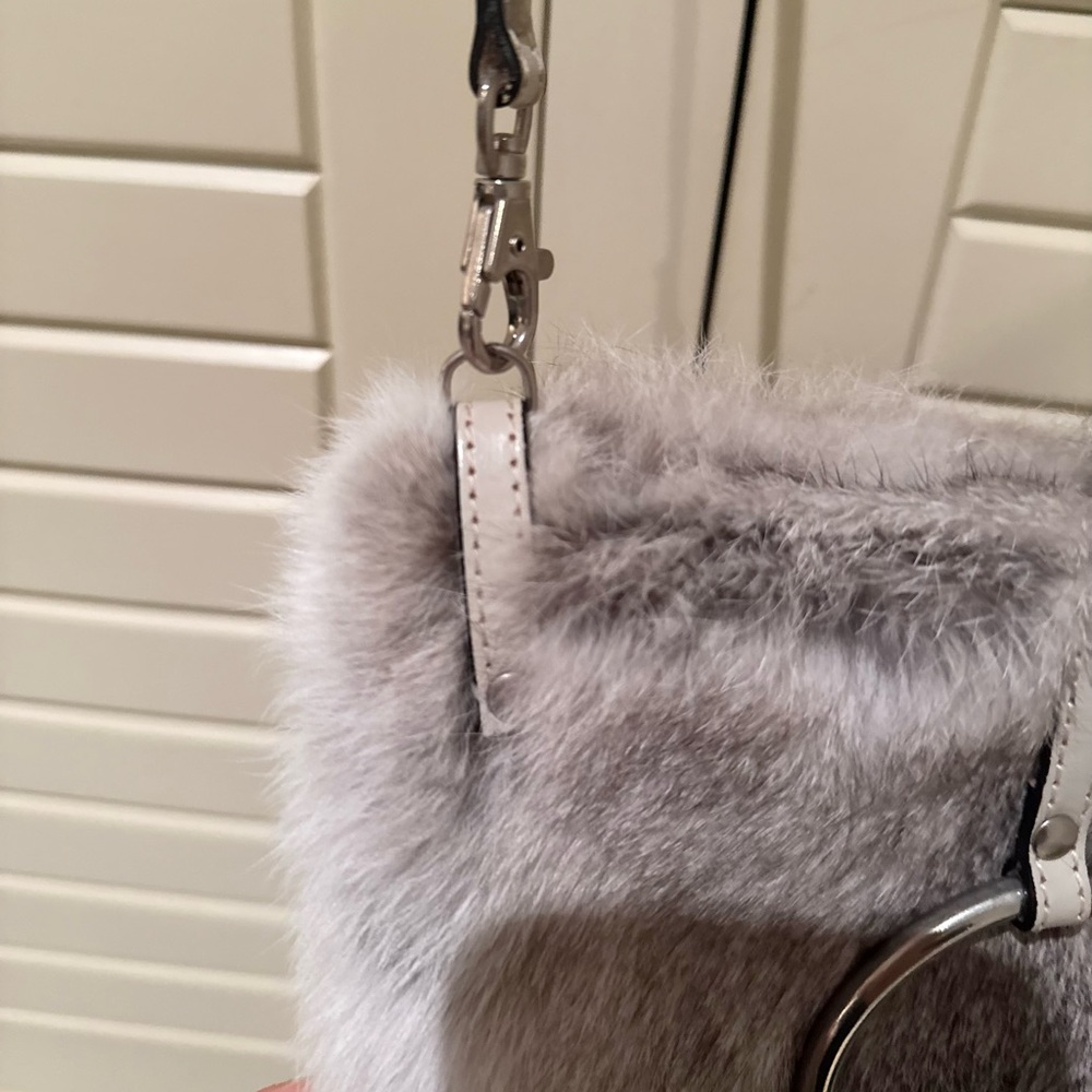 Real rabbit fur ethically handmade authentic genuine grey bunny fur bag - Picture 7 of 8
